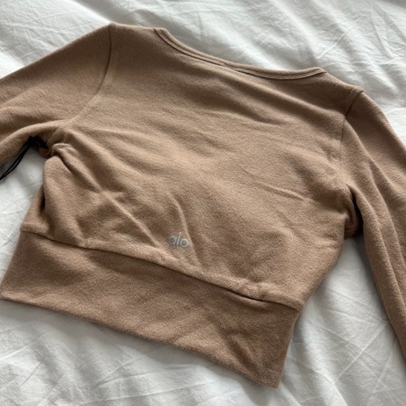 ALO YOGA - ALOLUX CROPPED ME TIME CARDIGAN in Toasted Almond - Picture 6 of 7